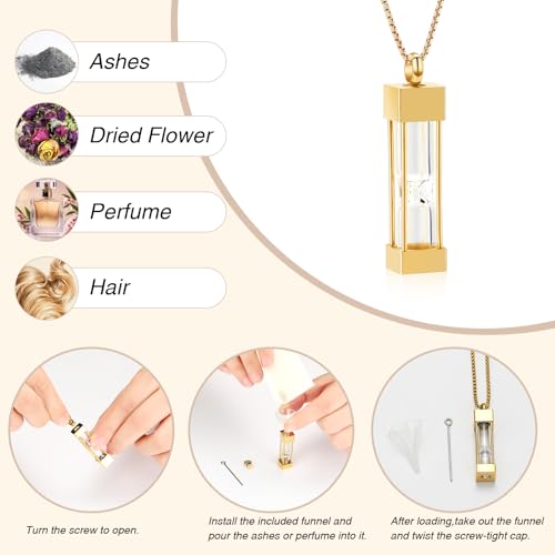Oinsi Glass Hourglass Cremation Jewelry for Ashes Cylinder Urn Necklace Container Vial Necklaces Bottle Memorial Cremation Keepsake Jewelry Ash Pendant for Women/Men - color: Gold