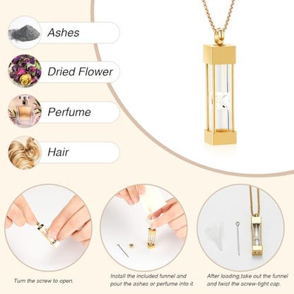 Oinsi Glass Hourglass Cremation Jewelry for Ashes Cylinder Urn Necklace Container Vial Necklaces Bottle Memorial Cremation Keepsake Jewelry Ash Pendant for Women/Men - color: Gold