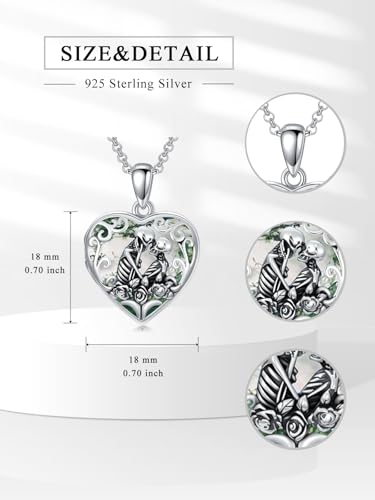 Personalized Heart Locket Necklace That Holds Pictures 925 Sterling Silver Custom Photo Lockets Necklaces Jewelry Gifts for Family Women Lover - color: Skull-Moss Agate, style: Locket Only