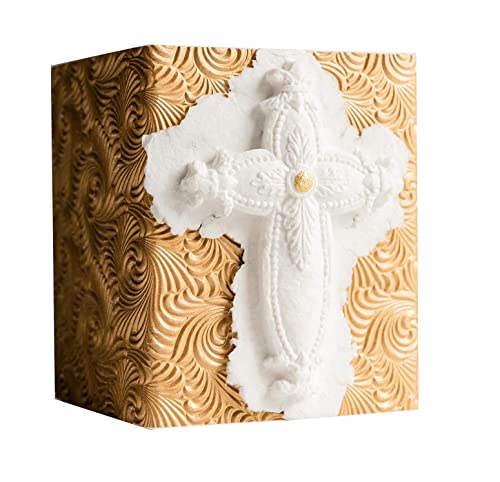 Earth Memorials The Favorite Place Biodegradable Urn for Human Ashes, Small Cross, Water Burial, Gold Metallic Swirl Paper, R-206 - color: Cross on Metallic Gold Swirl Paper, size: Small, 80 Cubic Inches 5”L x 4”W x 4”H