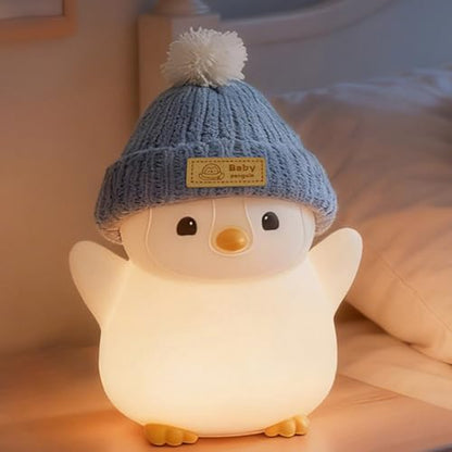 FAMIDUO Pink Penguin Night Light,Cute Penguin Lamp with Hat for Kids/Mom | Squishy Silicone Nursery Nightlight, Rechargeable/Dimmable/Timer,LED Novelty Animal Bedside Light,Funny Gifts for Baby/Boys - color: Grey Stand Penguin