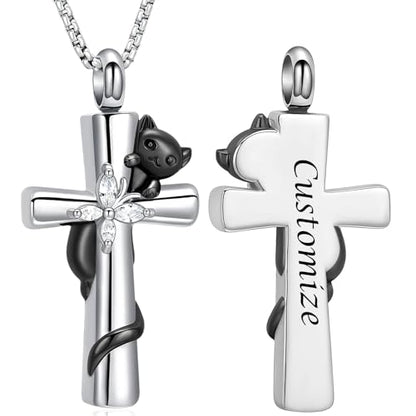 Oinsi Cross Urn Necklace for Ashes for Men Women Cremation Jewelry Cat Memorial Pendant Ashes Keepsake Human Pet Ashes Holder - color: Customized