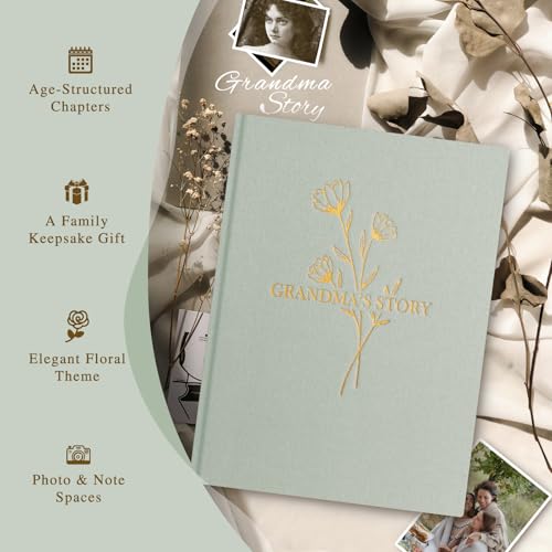 Lanpn Grandma Life Story Book Journal with 260+ Prompts, Linen Hardcover Grandmother Guided Journal Memory Keepsake Book to Fill Out, Birthday Mother's Day Christmas Gift for Grandmas, Sage Green - color: Sage Green