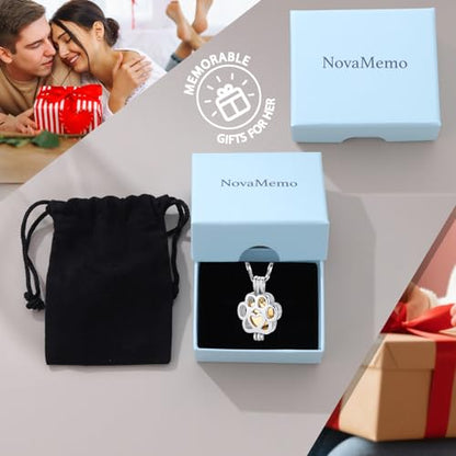 Paw Print Urn Necklace for Pet Ashes Stainless Steel Memorial Locket Cremation Jewelry Dog/Cat Keepsake Pendant with Mini Case Sympathy Gift for Pet Lovers Women Men - color: Silver-Gold
