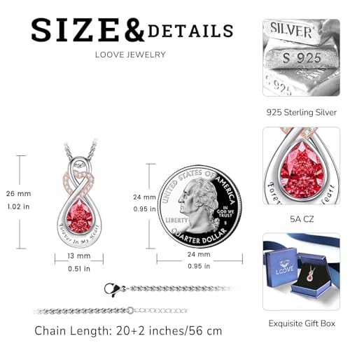 Infinity Urn Necklace for Ashes Sterling Silver Heart Moonstone Turquoise Birthstone Keepsake Memorial Cremation Jewelry for Women - style: Infinity A-07-Jul.-Ruby