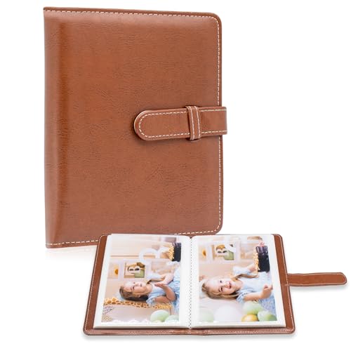 Photo Album 4x6 Photos - 68 Pockets Small Mini Capacity Premium Vegan Leather Cover Case, Portable Wallet Photo Book for Boys Girls Birthday Wedding (Brown) - color: Brown