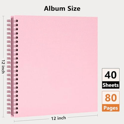 Vienrose Scrapbook Album,80 Pages,12x12 Inch,Candy Pink | Blank Thick Kraft Paper,DIY Scrapbooking Supplies – Wedding,Travel,Family,Baby,Holiday Gifts - color: Pink, size: 12×12 Inch 80 Pages