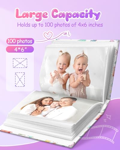 Slohif Photo Album for kids 4x6 Pictures Leather Small Baby Memory Book Keepsake for My First Family 100 Pockets Personalized Photobook for Boys Girls Toddler Travel Birthday Anniversary Dinosaur - style: Dinosaur