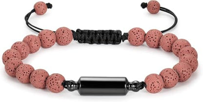 Oinsi Lava Rock Bracelet With Tube Memorial Urn Jewelry For Ashes Of Loved Ones Keepsake Cremation Bracelet Women Men Adjustable Length - color: Brown-Red