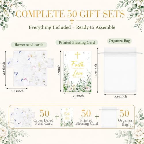 Crtiin 50 Sets Christian Favors Cross Shaped Wildflower Petal Seed Paper with Faith Plant The Seed Love Make It Grow Cards and Organza Bags for Religious Baptism Funeral Celebration of Life Gift - style: Cross Shaped