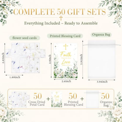 Crtiin 50 Sets Christian Favors Cross Shaped Wildflower Petal Seed Paper with Faith Plant The Seed Love Make It Grow Cards and Organza Bags for Religious Baptism Funeral Celebration of Life Gift - style: Cross Shaped
