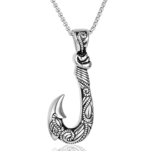 Viking Vintage Fish Hook Cremation Jewelry For Ashes Stainless Steel Remembrance Necklace For Men Dad Memorial Pendant Keepsake - color: Silver