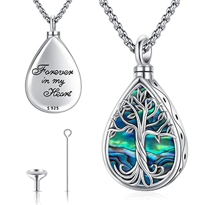 Eusense Cremation Jewelry for Ashes Urn Necklace to Put Ashes In 925 Sterling Silver Memorial Pendant Tree of Life Infinity Urn Necklaces for Ashes Necklace for Women Men - style: A-Tree of Life Urn Necklace-Abalone Shell