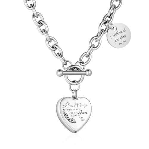 XIUDA Heart Cremation Urn Necklaces for Ashes Locket Cremation Jewelry for Human Ashes Stainless Steel Memorial Keepsake Pendant for Women - color: Silver
