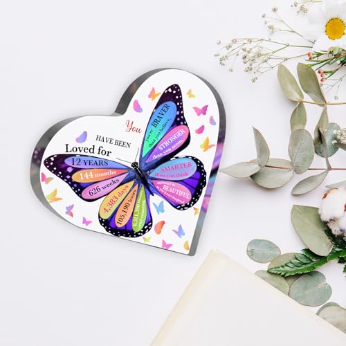 12th Birthday Acrylic Sign, 12 Year Old Girl Birthday Gifts, Inspirational Butterfly Keepsake Sign for Girls Boys, Happy 12 Birthday Gifts Idea for Daughter Girls, Table Desk for Home - style: 12th Birthday