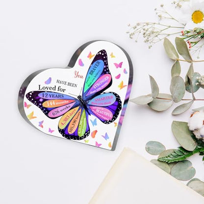 12th Birthday Acrylic Sign, 12 Year Old Girl Birthday Gifts, Inspirational Butterfly Keepsake Sign for Girls Boys, Happy 12 Birthday Gifts Idea for Daughter Girls, Table Desk for Home - style: 12th Birthday