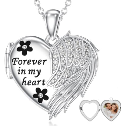 Dorunmo Personalized Locket Necklace 925 Sterling Silver that Holds Pictures Butterfly Birthstone Photo Heart Locket Custom Jewelry Congratulations New Beginnings New Job Gifts for Women - color: Angel Wing, style: Personalized Photo