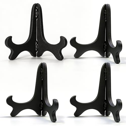 Artliving Black 4" Wood-Like Plastic Easels Plate Display Stands Picture Frame Stand Holder-Set of 4 - size: 4 inch