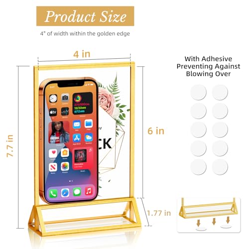 PPH-Sisy 4x6 Acrylic Sign Holder, 6 Pack Gold Picture Frame Double-Sided Clear Acrylic Sign Holder Flyer Menu Holder, Wedding Table Number Stands, Photo Frames for Office Home Event - color: Gold, size: 4x6-6 Pack