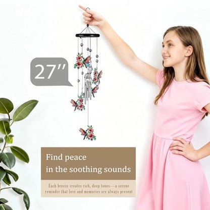 YU FENG Hummingbird Memorial Wind Chime, Crystal Suncatcher Garden Decor - style: Pink Garden – Hummingbird – 27 Inch