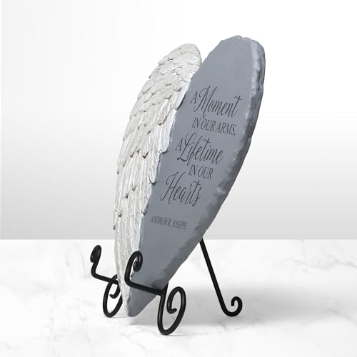 Let's Make Memories Personalized Memorial Garden Stone - Sympathy - Loss of Loved One - Condolences - Indoor/Outdoor - Durable Resin - 3D Iridescent Wing - A Moment in Time - style: A Moment In Our Arms