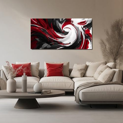JuhaiArt Black Wall Art Abstract Wall Painting for Living Room - color: Red, size: 48"L x 24"W