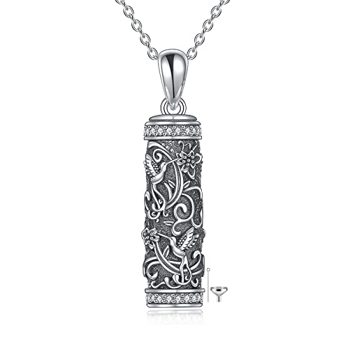 TOUPOP Tree of Life Cremation Jewelry Urn Necklace for Ashes for Women Men 925 Sterling Silver Cylinder Urn Pendant Necklaces for Human Ashes of Loved Ones Keepsake Memorial Gifts - style: 2-Hummingbird