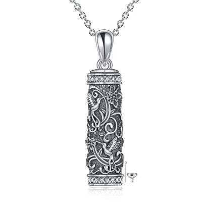 TOUPOP Tree of Life Cremation Jewelry Urn Necklace for Ashes for Women Men 925 Sterling Silver Cylinder Urn Pendant Necklaces for Human Ashes of Loved Ones Keepsake Memorial Gifts - style: 2-Hummingbird