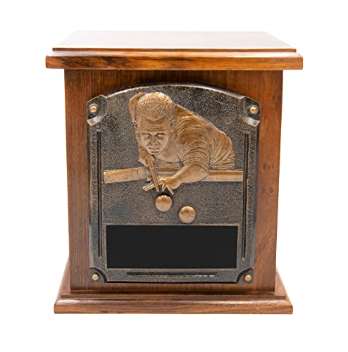 Pool Player Funeral Cremation Urn, Billiards Adult Wooden Urn with Personalization