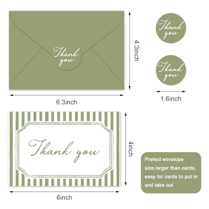 Whaline 24Pcs Sage Green Thank You Cards with Envelopes & Stickers | Blank Note Cards, Minimalist Green Stripe, Wedding Birthday Baby Shower, 4 x 6 Inch - color: Sage Green