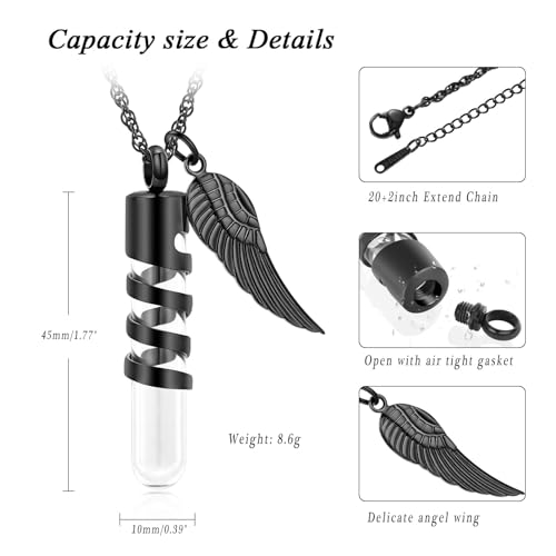 Imrsanl Glass Hourglass Urn Necklace Cremation Jewelry for Ashes - color: Glass-Black