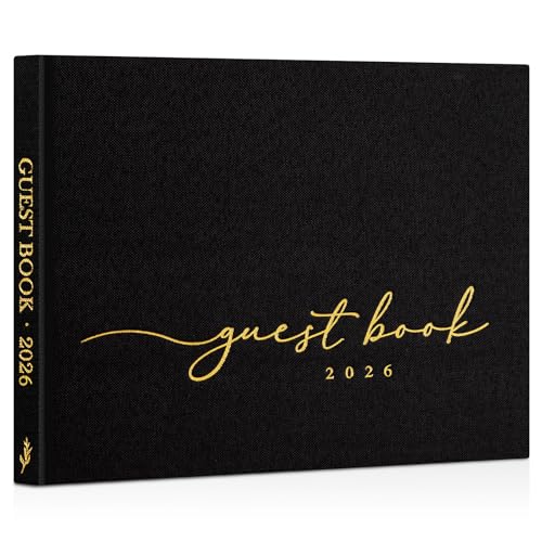 Lanpn Wedding Guest Book 2026 - Linen Graduation Guestbook Wedding Reception with 108 Blank Pages for Sign in and Photos - Guest Book for Wedding Bridal Shower Baby Shower Funeral (Black) - color: Black