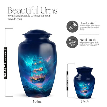 Sailing Ship Cremation Urn for Men - color: Ship Blue Urn-5, size: 10 Inch