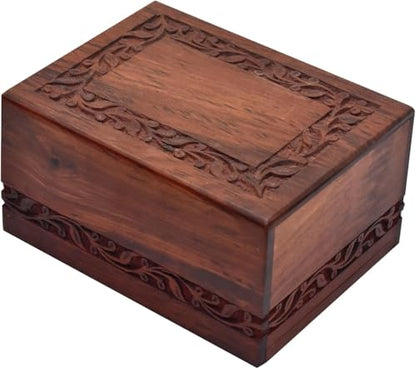 SOULURNS Border Engraved Wooden Urn for Human Ashes - Rosewood Cremation Urn for Adult Male or Female (Nested Set of 4) - size: Nested Set of 4