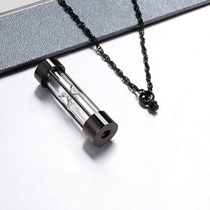 abooxiu Hourglass Urn Necklace for Ashes Cremation Jewelry for Ashes Stainless Steel Memorial Keepsake Ashes Necklace - color: Black-Engraving