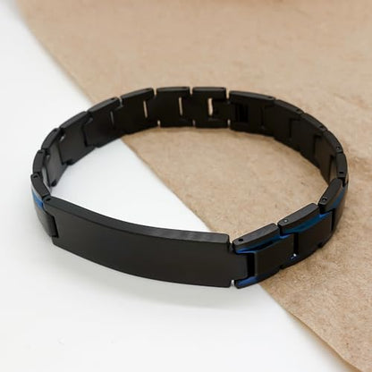 Roscoe You Left Paw Prints On Our Hearts Blue Black Metal Bracelet - Loss of Pet Remembrance ID Plate Bracelet Dog Cat Pet Paw Pet Lover Memorial Gifts For Men Women, Engraved Adjustable