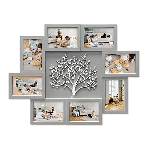 HELLO LAURA - Picture Frame Collage Large Wall Hanging Photo Frames Elegant Tree Collage Frame Gifts for Family Friends 4x6 inch Home Wall Decor Gallery Display (Grey) - color: Grey