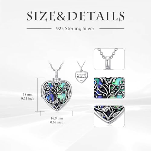 TOUPOP Heart Urn Locket Necklace for Ashes and Pictures 925 Sterling Silver Locket Cremation Jewelry with Abalone Shell Keepsake Memorial Gifts for Women（That Holds Pictures and Ashes） - style: Tree of Life