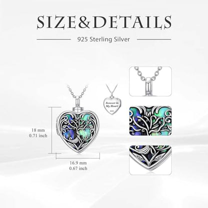TOUPOP Heart Urn Locket Necklace for Ashes and Pictures 925 Sterling Silver Locket Cremation Jewelry with Abalone Shell Keepsake Memorial Gifts for Women（That Holds Pictures and Ashes） - style: Tree of Life