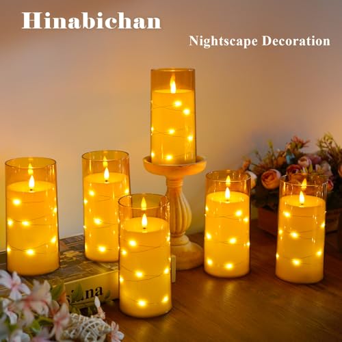 Amber Flickering Flameless Candles with Remote Timer, 6 pcs LED Battery Operated Candles with String Lights, Same Size D3 H6 - color: Amber
