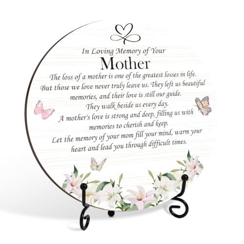 Memorial Gifts for Loss of Mom, Butterfly Sympathy Gift Bereavement Plaque with Iron Stand, Remembrance Keepsake Table Decor for Loss of Mother Women- B09 - color: White Memory of Your Mother