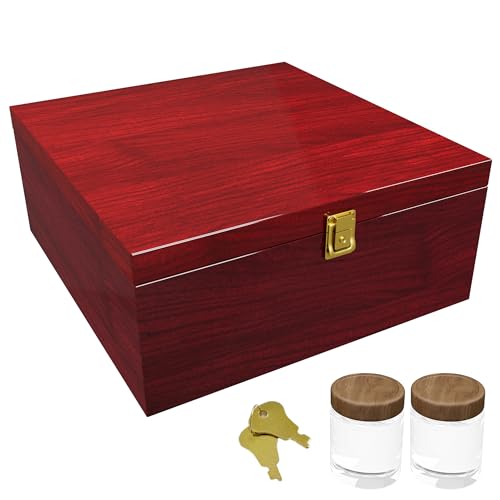 Wooden Box Large Decorative Wood Storage Box with Lock, Handmade Wood crate with Hinged Lid and Locking Key, Premium Wooden Keepsake Box Set as Great Gift Choice 9.7 X 9.3 X 4.2 Inches (Wine Red)