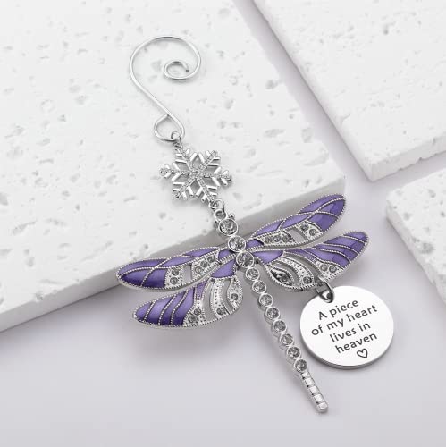 Lost Loved One Christmas Ornament,in Memory of Loved One Gifts Dragonfly Symthy Ornament,A Piece of My Heart Lives in Heaven Dragonfly Memorial Gift (Purple Memorial)