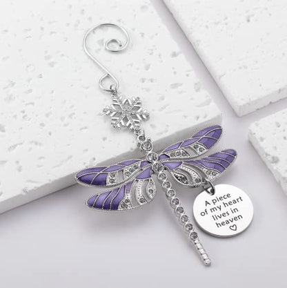 Lost Loved One Christmas Ornament,in Memory of Loved One Gifts Dragonfly Symthy Ornament,A Piece of My Heart Lives in Heaven Dragonfly Memorial Gift (Purple Memorial)