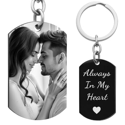 Photo Keychain Custom Picture Keychain Customized Gifts Laser-Engraved/Color Gifts For Boyfriend Hubsand Wife - color: Engraving (Black&white): Photo + Text (Black)