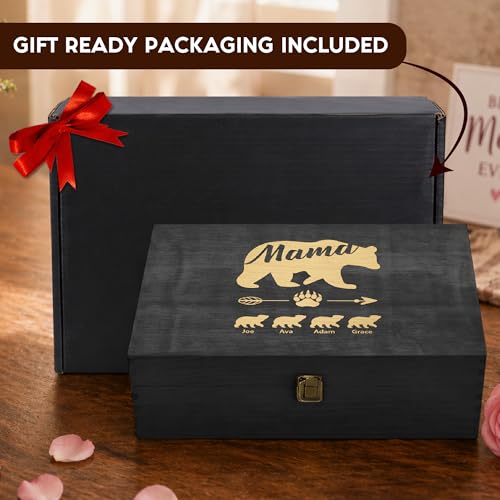 Personalized Mama Bear Memory Box, Engraved Gift for Mom or Grandma | Add kids' or grandkids' names. Holds photos, letters & family keepsakes. 4 sizes, 4 finishes & optional inside engraving. - style: 19. Mama Bear Designs