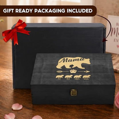 Personalized Mama Bear Memory Box, Engraved Gift for Mom or Grandma | Add kids' or grandkids' names. Holds photos, letters & family keepsakes. 4 sizes, 4 finishes & optional inside engraving. - style: 19. Mama Bear Designs