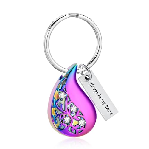 Hearbeingt Teardrop Urn Keychain for Ashes Tree of Life Cremation Jewelry - color: A-colorful