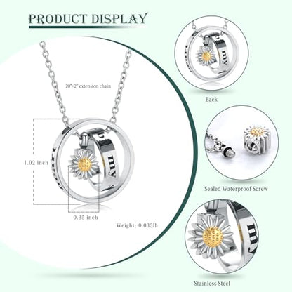 Daisy Cremation Jewelry Necklaces Stainless Steel Circle of Life Eternity Urn Necklaces for Ashes Memorial Keepsake Daisy Pendant for Women Men Gifts With Funnel Kit & Bag - color: Customize