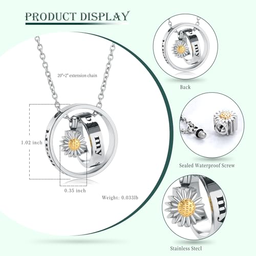 Daisy Cremation Jewelry Necklaces Stainless Steel Circle of Life Eternity Urn Necklaces for Ashes Memorial Keepsake Daisy Pendant for Women Men Gifts With Funnel Kit & Bag - color: Gold